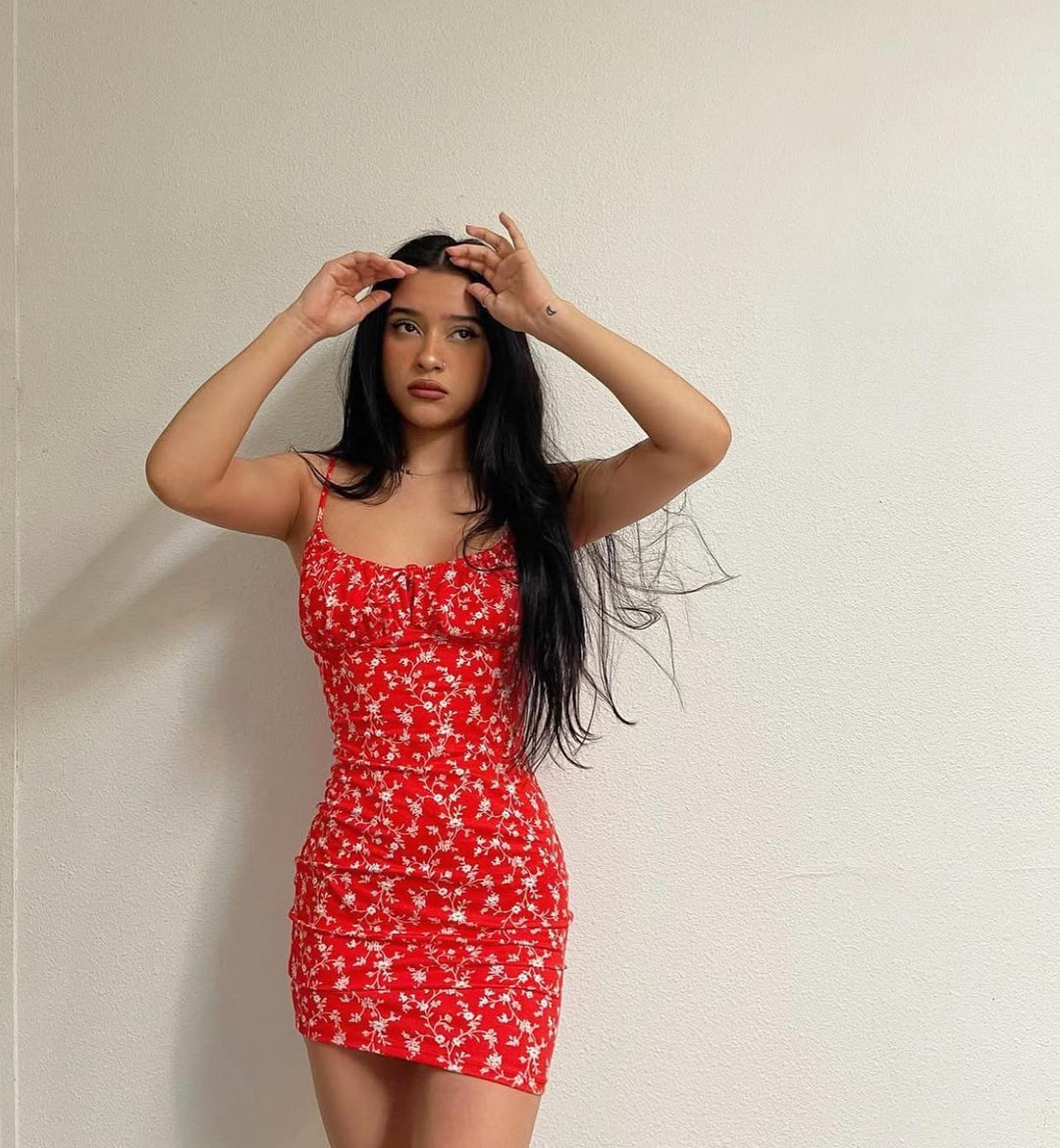 Daisy Red Floral Bodycon Dress