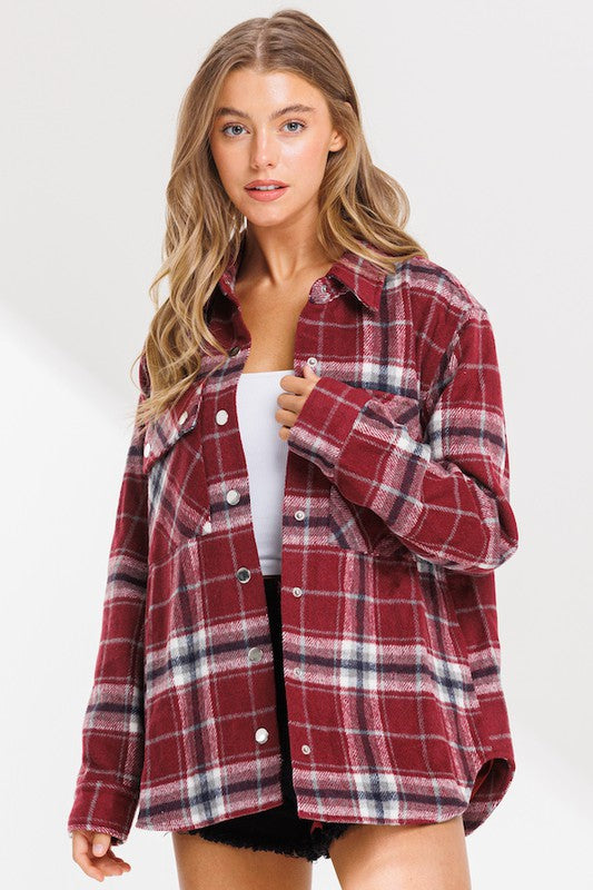 Gina Oversized Flannel Jacket - Style Baby OMG Fashion Boutique - Stylebabyomg - Buy - Aesthetic Baddie Outfits - Babyboo - OOTD - Shie 