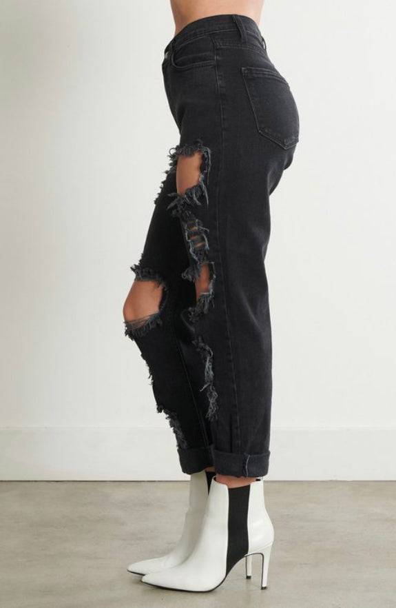 Mia Distressed Mom Jeans (dark) - Style Baby OMG Fashion Boutique - Stylebabyomg - Buy - Aesthetic Baddie Outfits - Babyboo - OOTD - Shie 