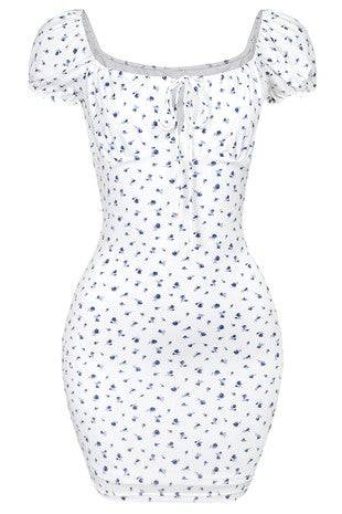 Azelia White Floral Bodycon Mini Dress - Style Baby OMG Fashion Boutique - Stylebabyomg - Buy - Aesthetic Baddie Outfits - Babyboo - OOTD - Shie 