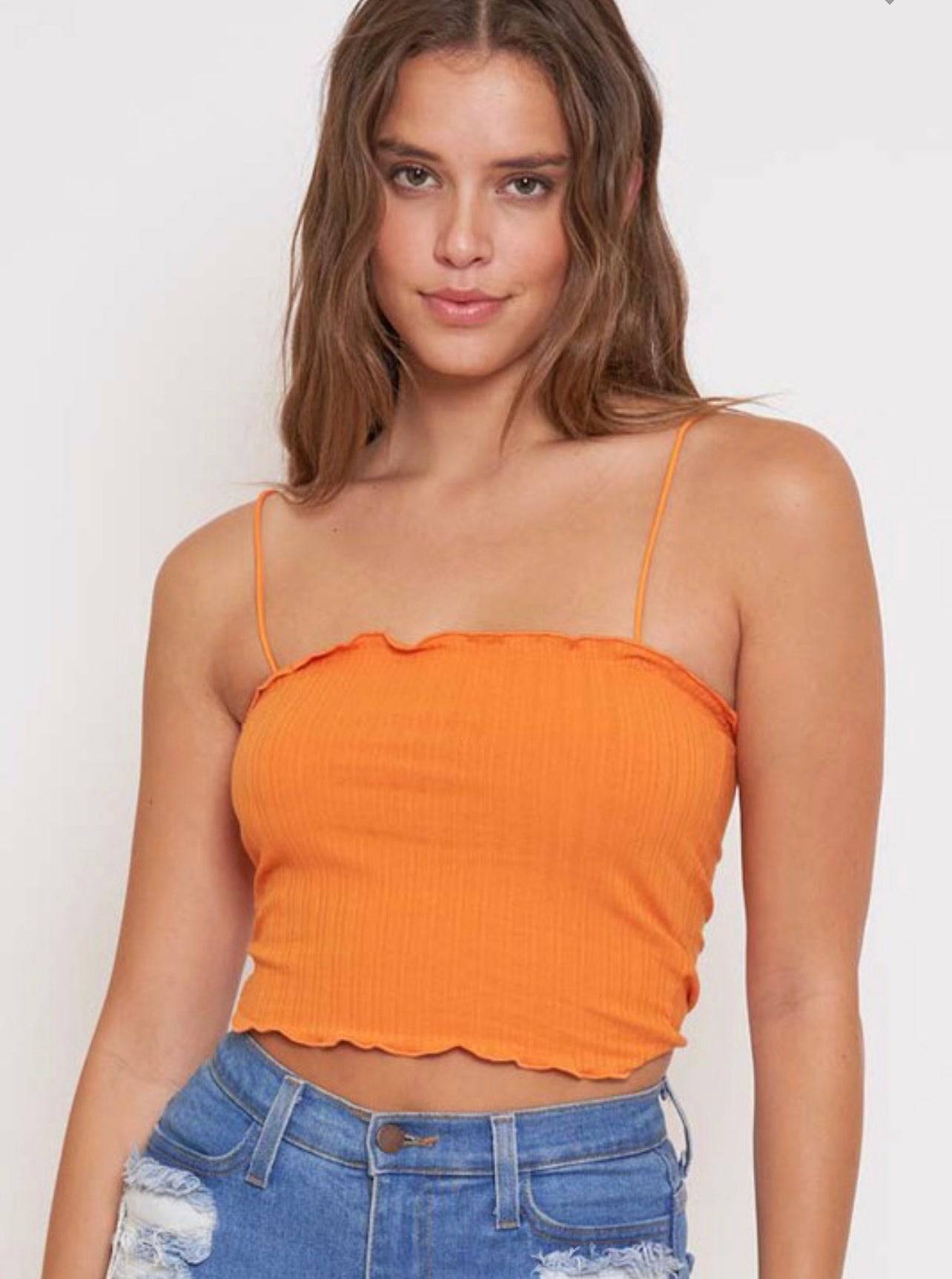 Ariel Orange Ruffle Crop Top - Style Baby OMG Fashion Boutique - Stylebabyomg - Buy - Aesthetic Baddie Outfits - Babyboo - OOTD - Shie 